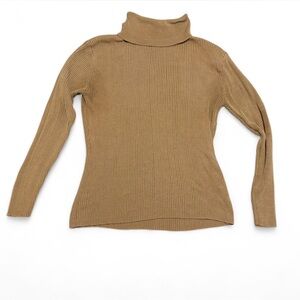 Vintage Y2K Petite Sophisticate 100% Silk Ribbed Turtleneck Tan Top Size S